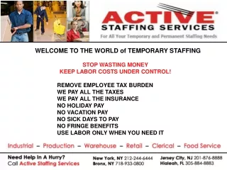 WELCOME TO THE WORLD of TEMPORARY STAFFING STOP WASTING MONEY  KEEP LABOR COSTS UNDER CONTROL!