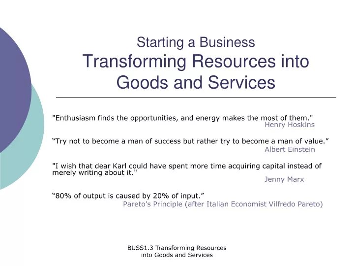 starting a business transforming resources into goods and services