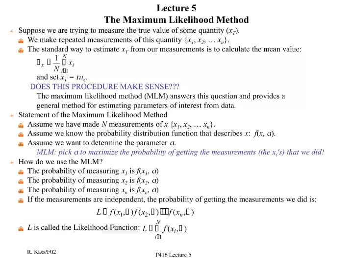 lecture 5 the maximum likelihood method