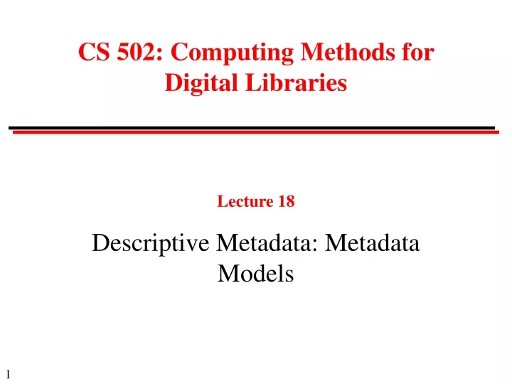 lecture 18 descriptive metadata metadata models