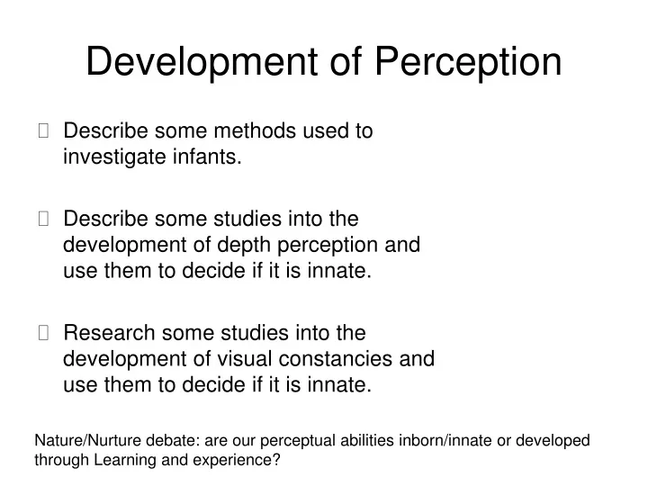 development of perception