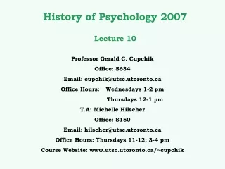 History of Psychology 2007 Lecture 10