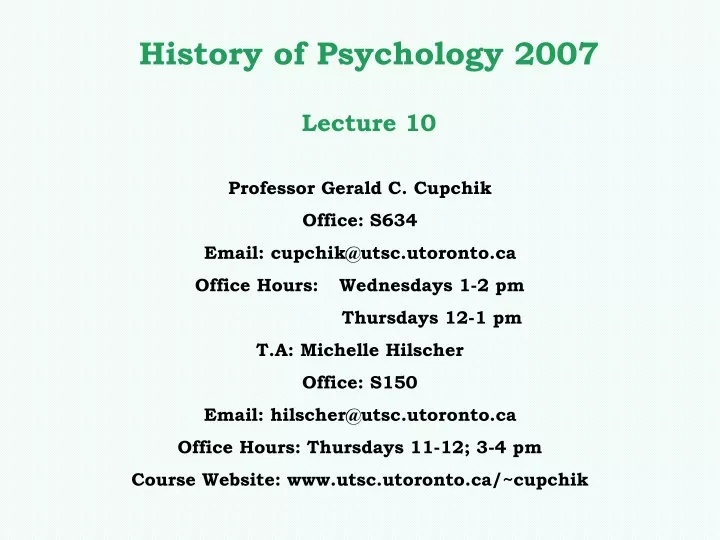 history of psychology 2007 lecture 10