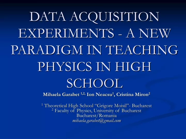 data acquisition experiments a new paradigm in teaching physics in high school