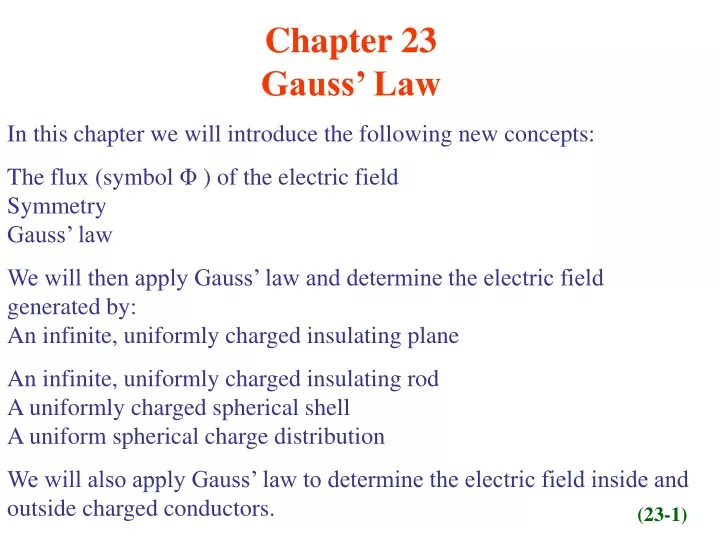 chapter 23 gauss law in this chapter we will