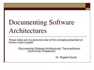 Documenting Software Architectures