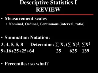 Descriptive Statistics I REVIEW