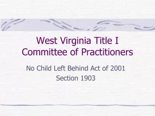 West Virginia Title I Committee of Practitioners
