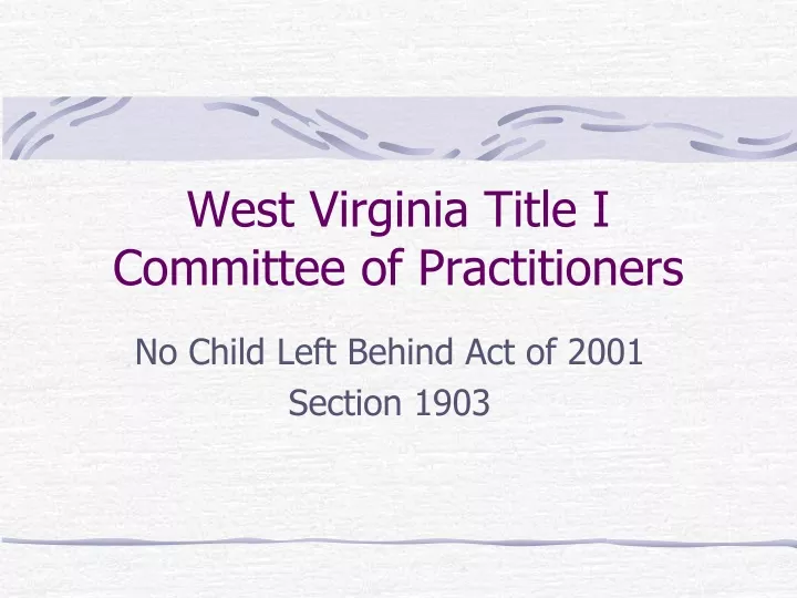 west virginia title i committee of practitioners