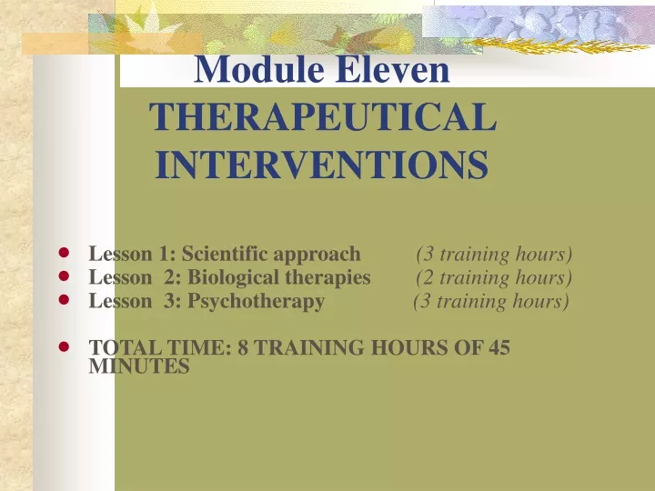 module eleven therapeutical interventions