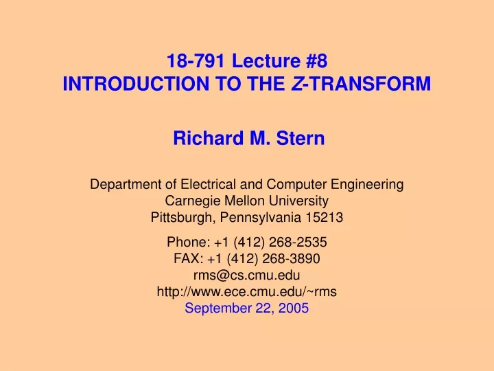 18 791 lecture 8 introduction to the z transform