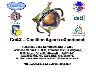 CoAX – Coalition Agents eXperiment AIAI, BBN, CMU, Dartmouth, DSTO, GITI,