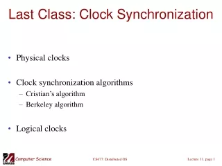 Last Class: Clock Synchronization