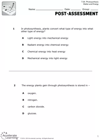 7.5A: Photosynthesis Matter and Energy