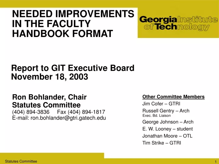 needed improvements in the faculty handbook format