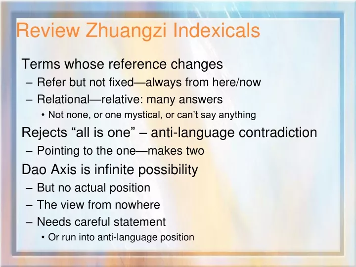 review zhuangzi indexicals