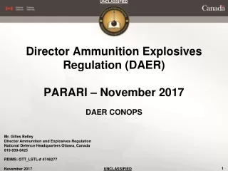 Director Ammunition Explosives Regulation (DAER) PARARI – November 2017