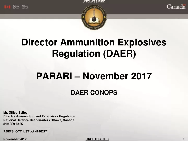 director ammunition explosives regulation daer parari november 2017