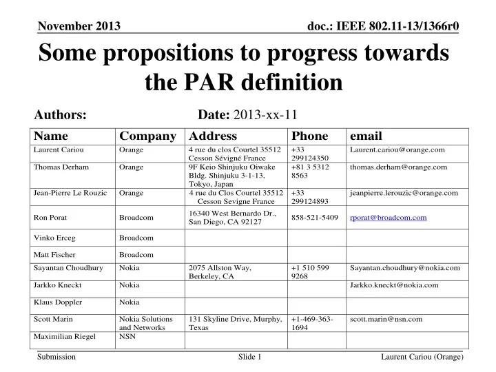 some propositions to progress towards the par definition