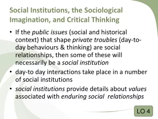 Social Institutions, the Sociological Imagination, and Critical Thinking