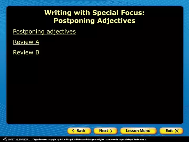 writing with special focus postponing adjectives