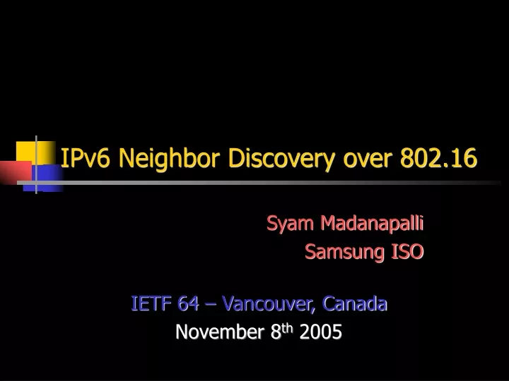 ipv6 neighbor discovery over 802 16