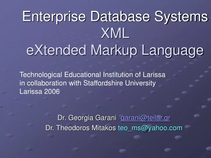 enterprise database systems xml extended markup language
