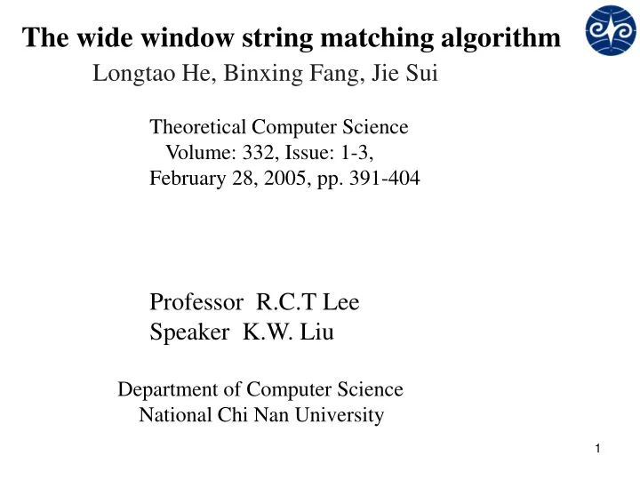 the wide window string matching algorithm longtao