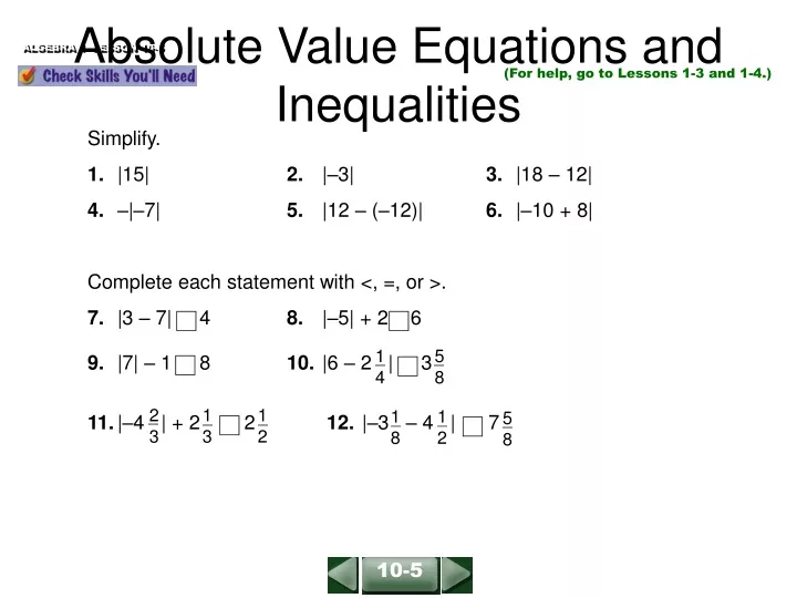 absolute value equations and inequalities