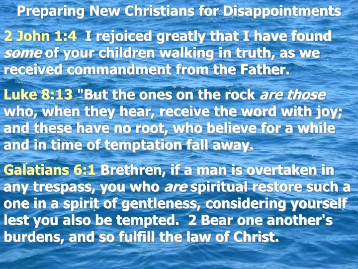 preparing new christians for disappointments