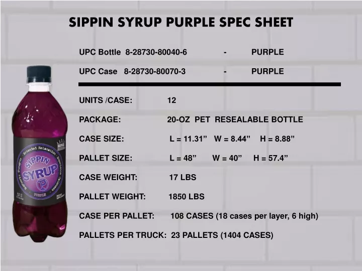 sippin syrup purple spec sheet