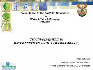 CSO INVOLVEMENT IN   WATER SERVICES SECTOR (MASIBAMBANE )