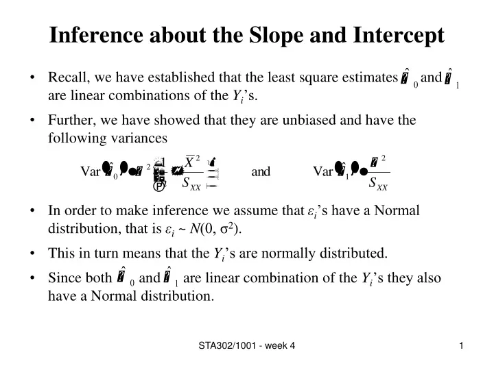 inference about the slope and intercept