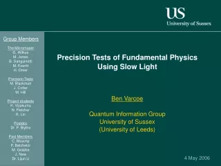 Precision Tests of Fundamental Physics  Using Slow Light Ben Varcoe Quantum Information Group