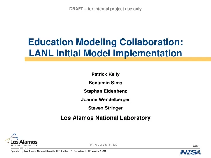 education modeling collaboration lanl initial model implementation