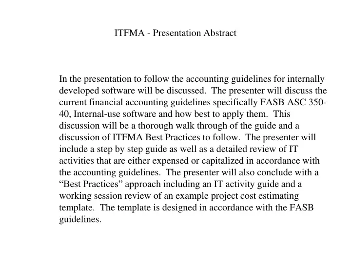 itfma presentation abstract