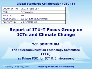 Report of ITU-T Focus Group on  ICTs and Climate Change