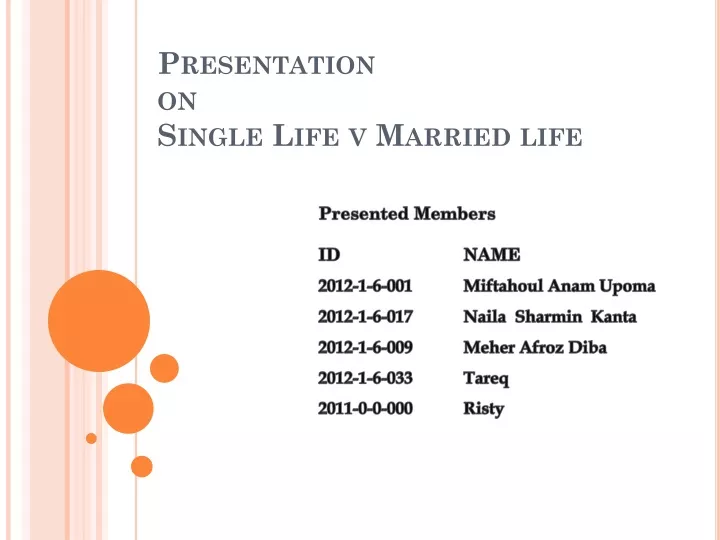 presentation on single life v married life