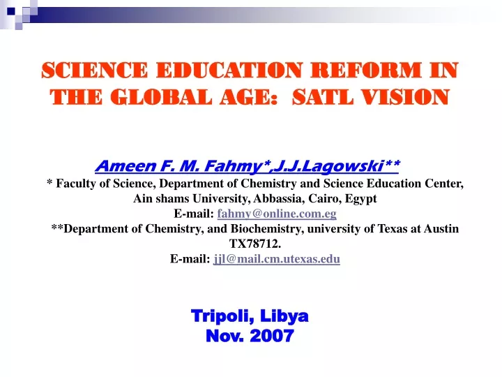 science education reform in the global age satl
