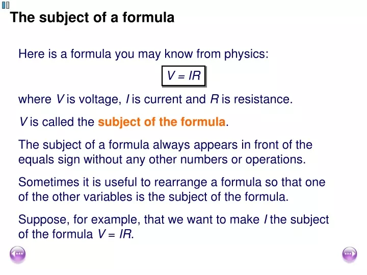 the subject of a formula