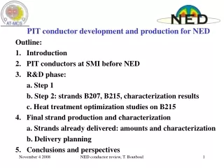 PIT conductor development and production for NED Outline: Introduction