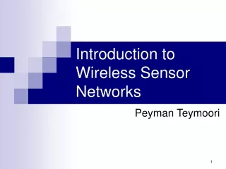 Introduction to Wireless Sensor Networks