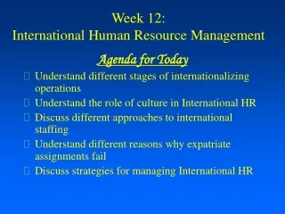 Week 12:  International Human Resource Management