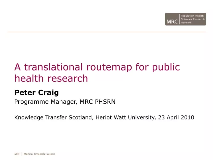 a translational routemap for public health