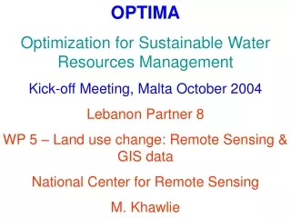 OPTIMA Optimization for Sustainable Water Resources Management