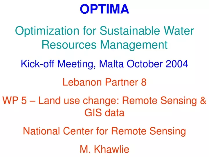 optima optimization for sustainable water