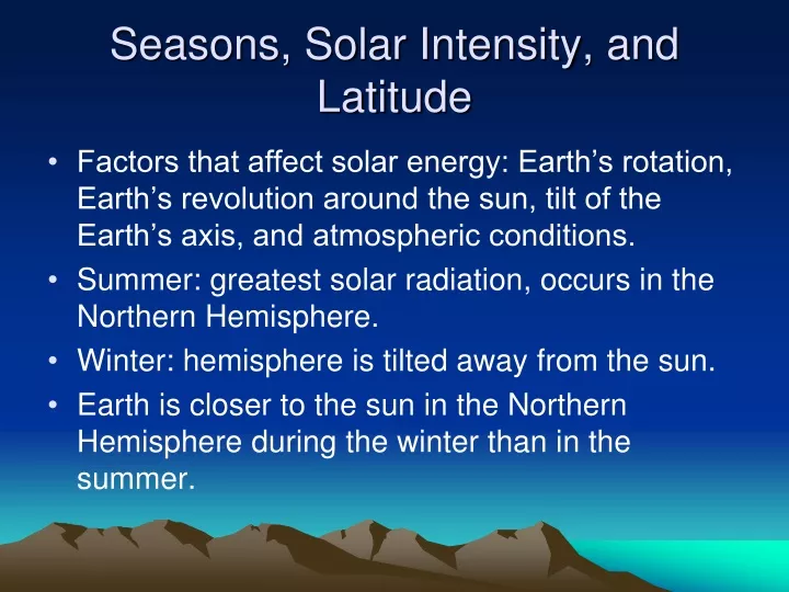 seasons solar intensity and latitude