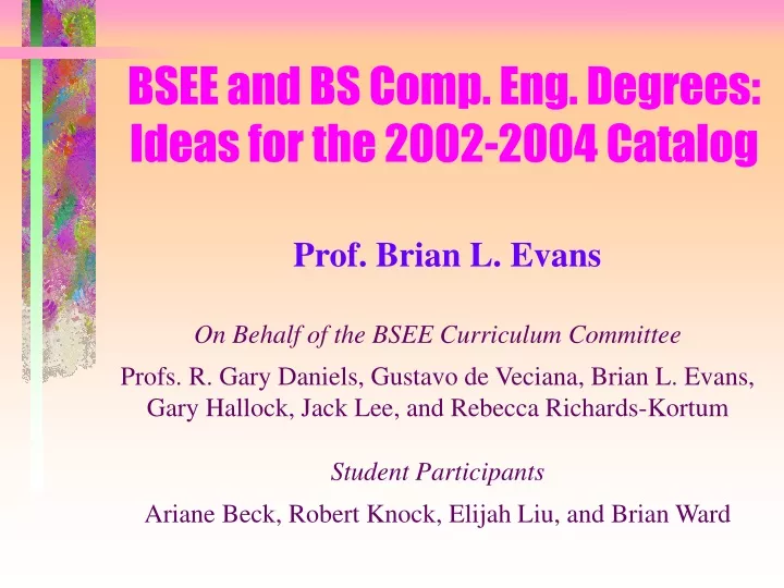bsee and bs comp eng degrees ideas for the 2002 2004 catalog