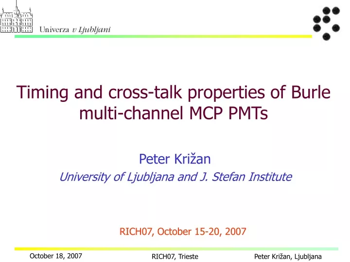 timing and cross talk properties of burle multi channel mcp pmts