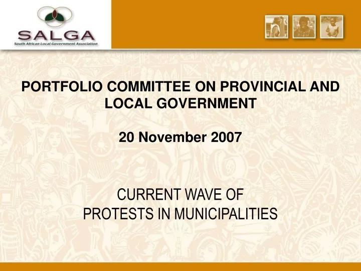 portfolio committee on provincial and local government 20 november 2007